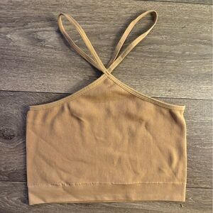 Dynamic Unlined Halter Bra in Tan